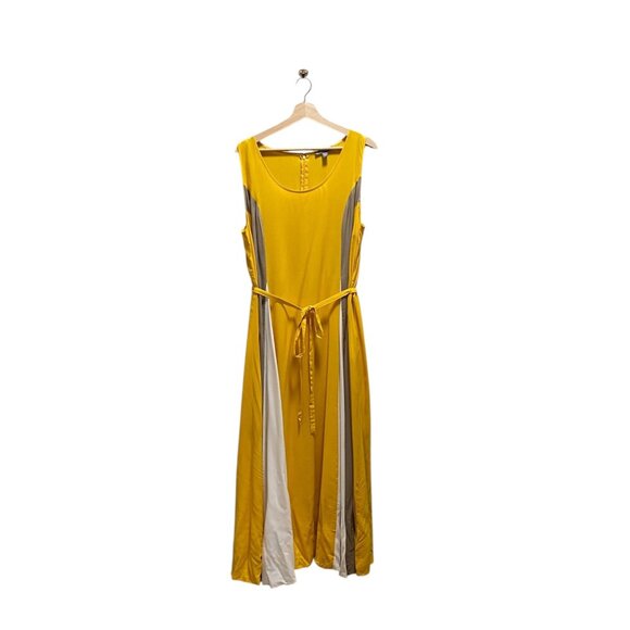Jessica London Striped Maxi Dress Yellow Size 20W Minimalist Summer Coastal Boho - Picture 2 of 13